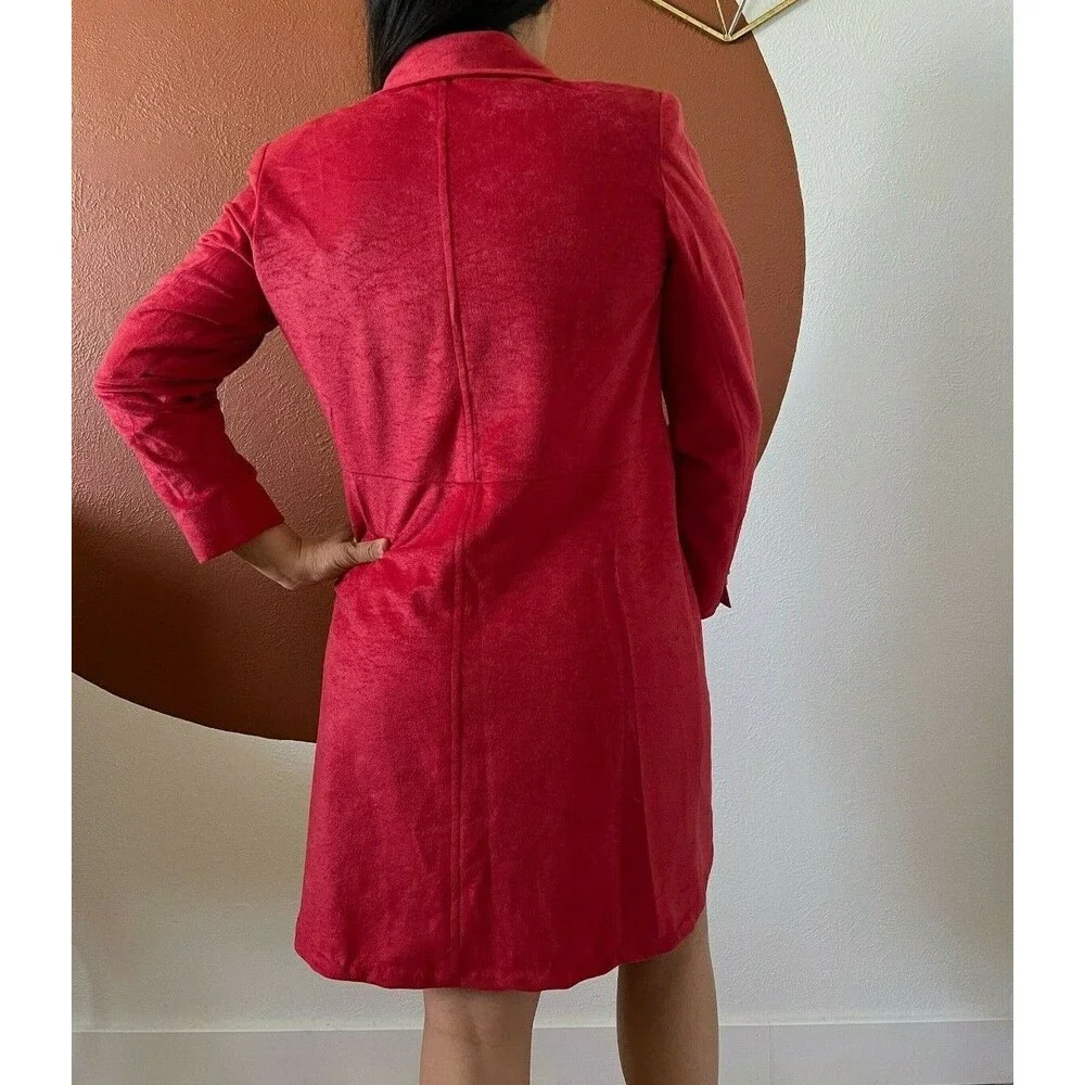 vtg 60s red coat dress long sleeve‎ double breasted pockets mini wedding guest 8
